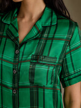 [Green Plaid] SilkSilky-UK Short Sleeve Notch Collar Women's Pyjamas 005