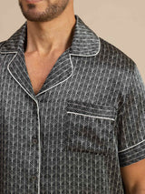 [Black Ginkgo] SilkSilky-UK Short Sleeve Notch Collar Men's Pyjamas 007