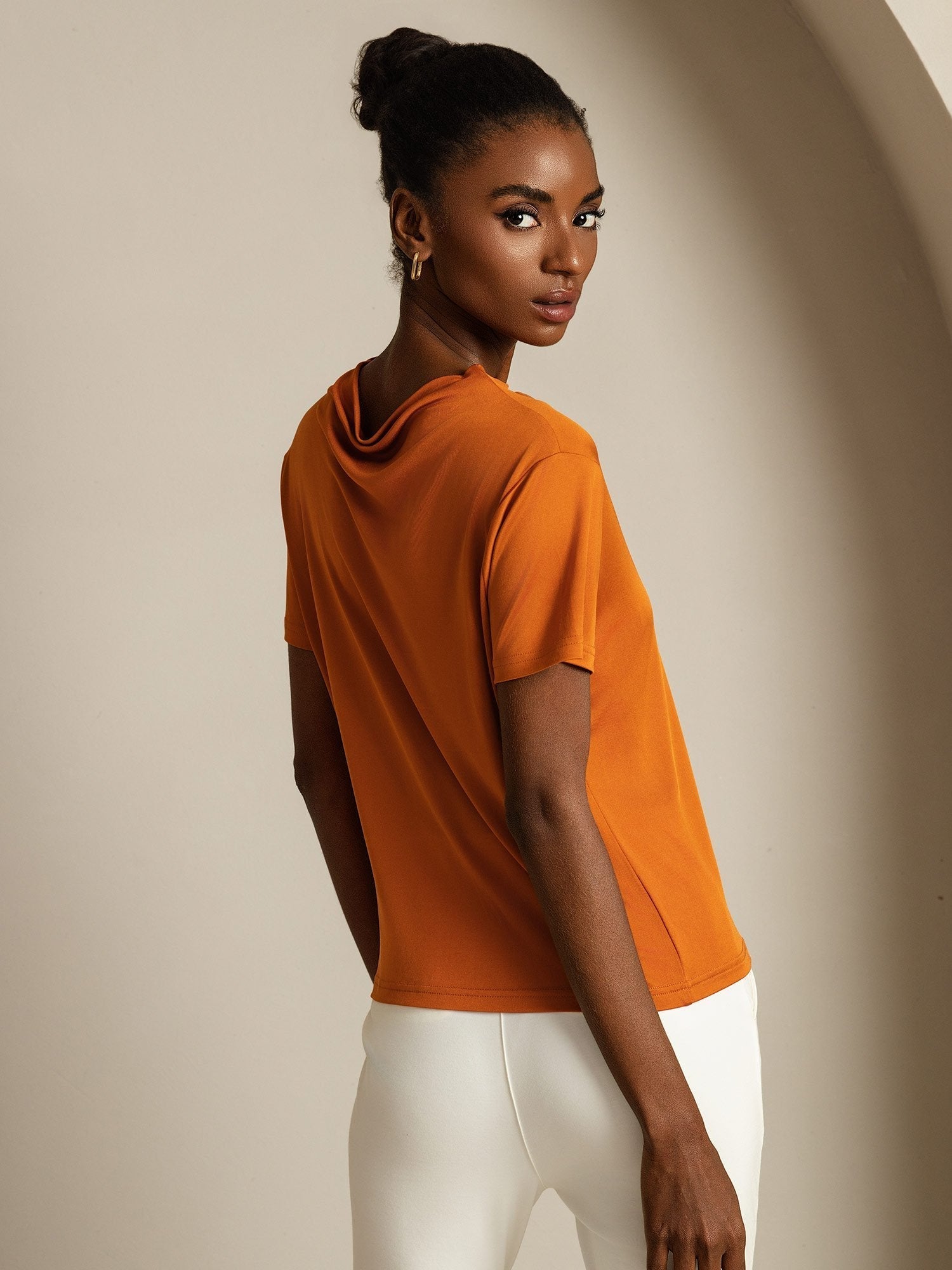 [Orange] SilkSilky-UK Pure Silk Collar Women's T-Shirt 002