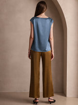[Real Teal] SilkSilky-UK Cap Sleeve Round Neck Women's T-Shirt 002