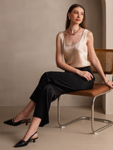 [Champagne] SilkSilky-UK 19Momme Stretch Silk Charmeuse Sleeveless Scoop Neck Camisole 005