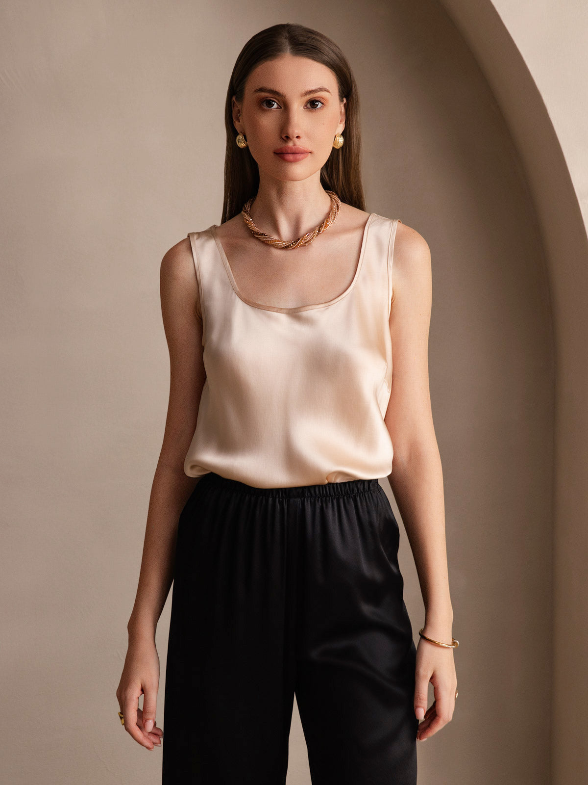 [Champagne] SilkSilky-UK 19Momme Silk U Neck Camisole 006