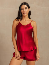 [Wine] SilkSilky-UK Spaghetti Strap V Neck Camisole Set 001