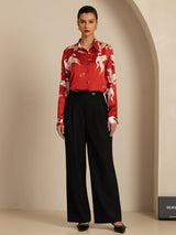 [Wine] SilkSilky-UK 19Momme Long Sleeve Lapel Collar Women's Shirt 006