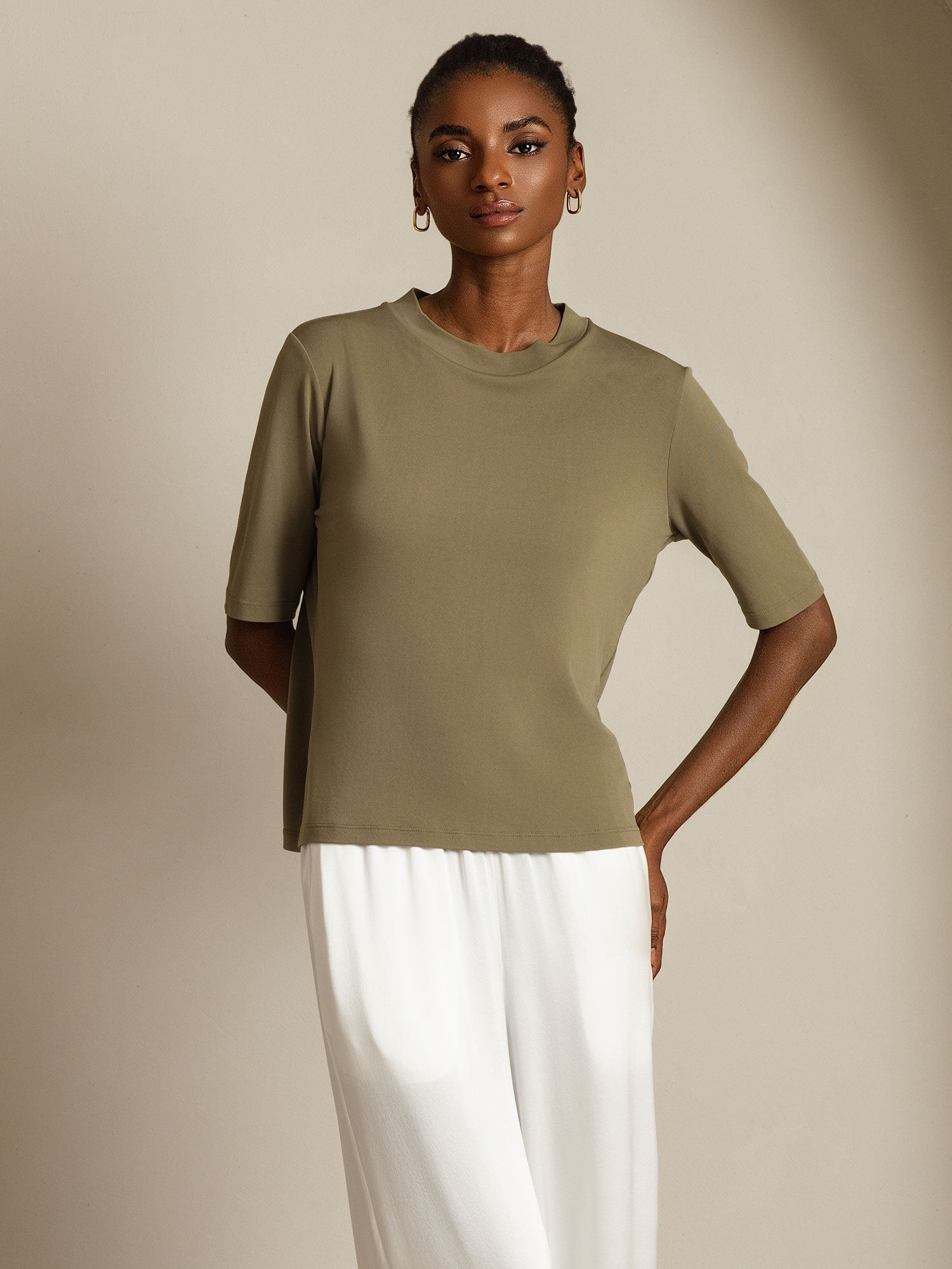[Burnt Olive] SilkSilky-UK Pure Silk Round Neck Women's T-Shirt 005