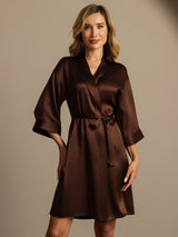 [Coffee] SilkSilky-UK 3/4 Sleeve Women's Dressing Gown 005
