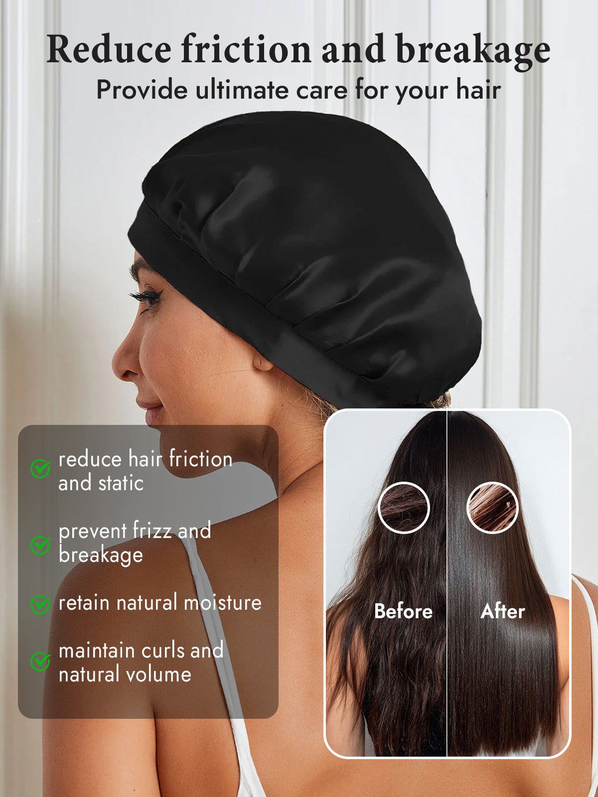 [Black] SilkSilky-UK Pure Silk Sleep Cap 004