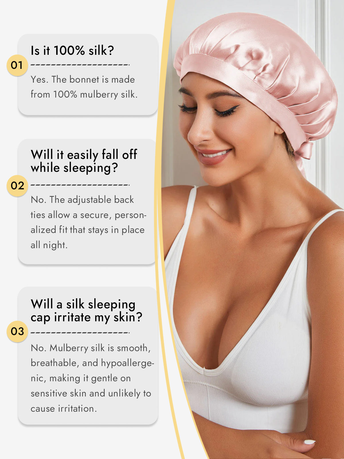 [Pink] SilkSilky-UK Pure Silk Sleep Cap 006