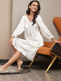 SilkSilky UK Pure Silk Long Sleeve Nightgown White 004