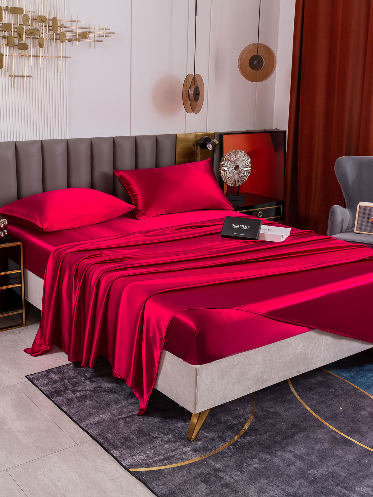[Wine] SilkSilky-UK 19Momme Pure Silk Bedding Set 001