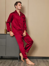 [Red] SilkSilky-UK Long Sleeve Notch Collar Men's Pyjamas 001