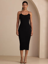 [Black] SilkSilky-UK Spaghetti Strap Square Neck Dress 007