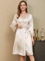 [Ivory] SilkSilky-UK Pure Silk 3/4 Sleeve Womens Robe 001