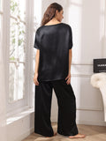 SilkSilky UK Pure Silk Short Sleeve Round Neck Women's Pyjamas Black 002