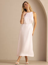 [Light Pink] SilkSilky-UK Sleeveless Crew Neck Dress 004