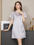 SilkSilky UK Pure Silk Short Sleeve Round Neck Nightdress LightGray 002