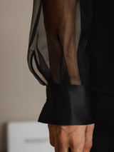 [Black] SilkSilky-UK Long Sleeve Lapel Collar Women's Shirt 004