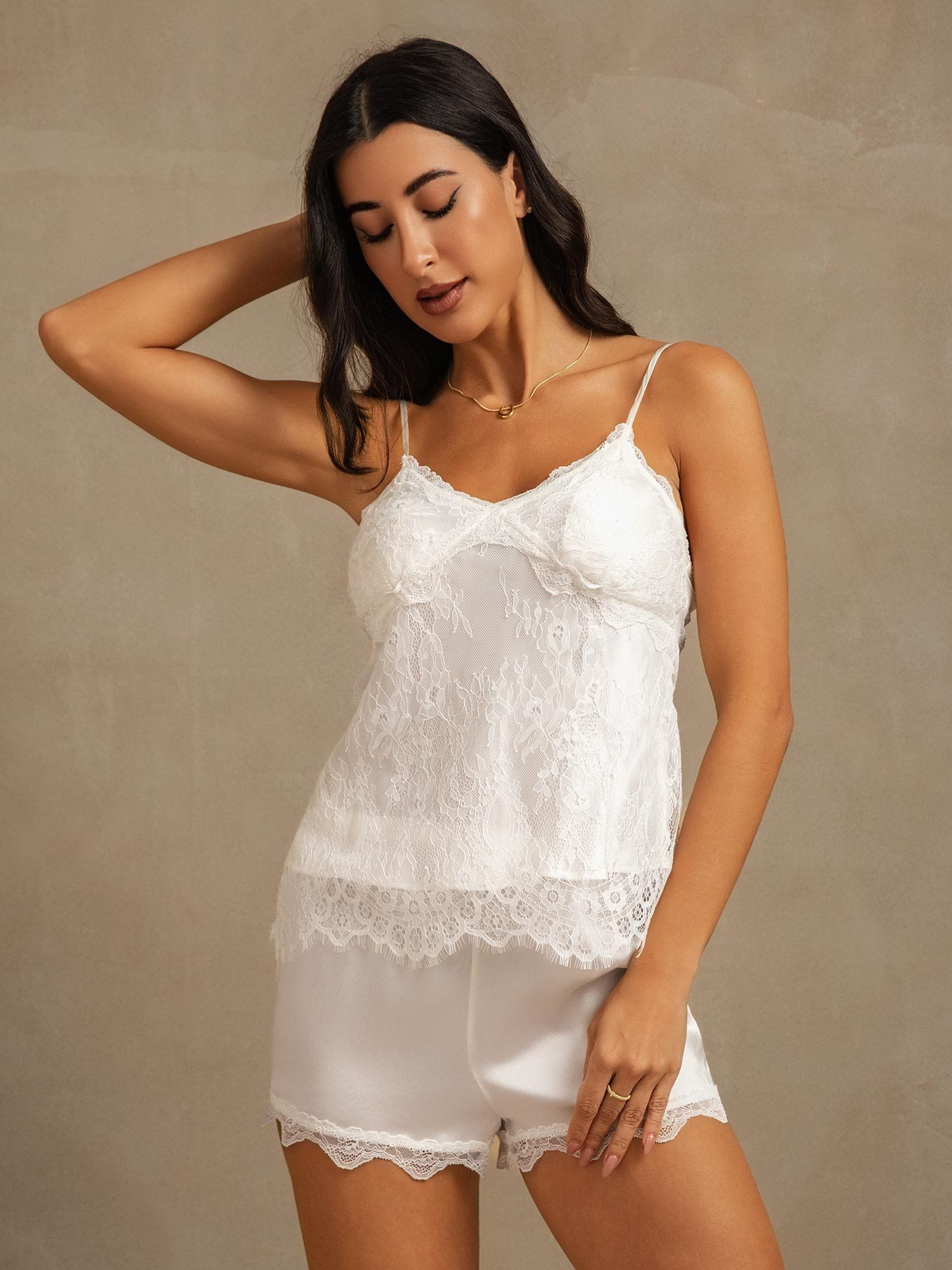 [White] SilkSilky-UK Pure Silk Camisole Set 006