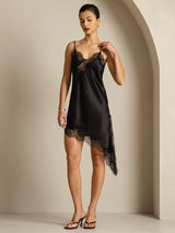 [Black] SilkSilky-UK Pure Silk Asymmetric Dress 003