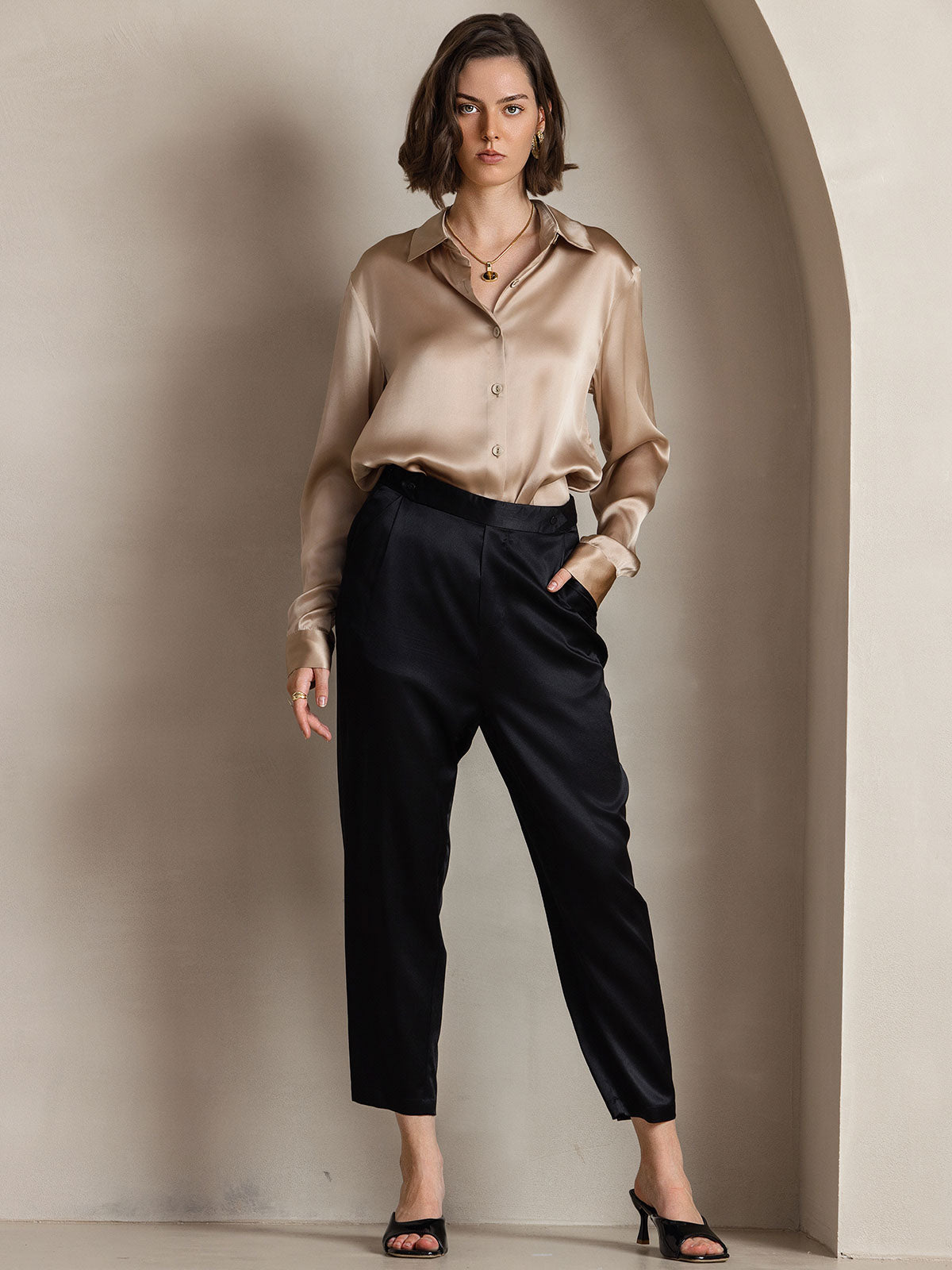 [Champagne] SilkSilky-UK Silk Collar Women's Shirt 003