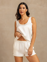 [White] SilkSilky-UK 19Momme Machine-Washable Silk Sleeveless Scoop Neck Women's Pyjamas 003