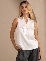 [White] SilkSilky-UK Sleeveless Tie Neck Camisole 001