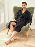 SilkSilky UK Pure Silk Long Sleeve Lapel Men's Dressing Gown Black 001