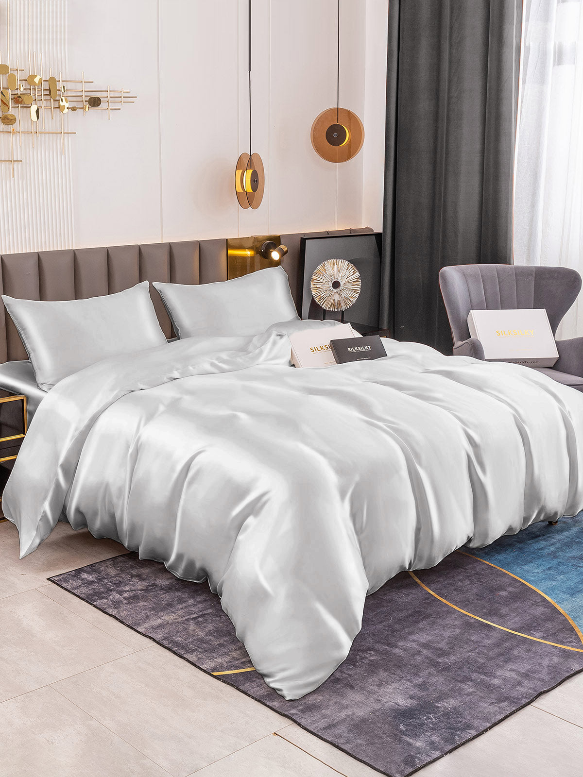 SilkSilky-UK 19Momme Pure Silk Duvet Cover Silver 009