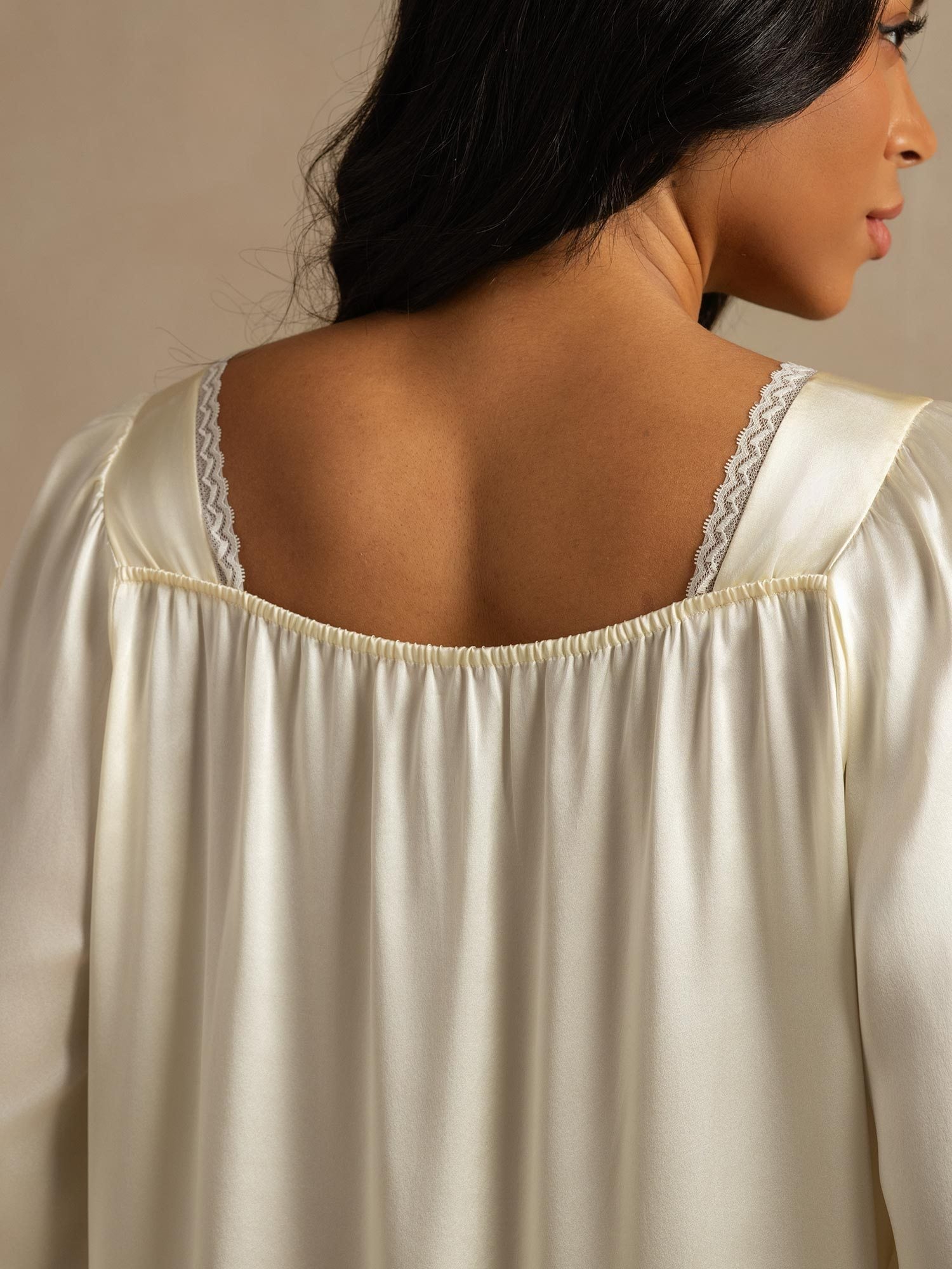 [White] SilkSilky-UK Pure Silk Square Neck Nightdress 005