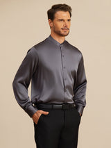[Dark Gray] SilkSilky-UK Long Sleeve Stand Collar Men''s Shirt 005