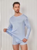 [Light Blue] SilkSilky-UK Long Sleeve Round Neck Men's T-Shirt 004