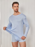 SilkSilky UK Silk Knitted Long Sleeve Round Neck Men's T Shirt LightBlue 001