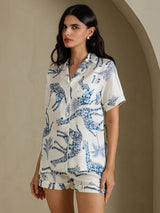[White Giraffe] SilkSilky-UK Short Sleeve Notch Collar Women's Pyjamas 005