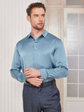 SilkSilky UK Silk Long Sleeve Collar Men's Shirt SteelBlue 004