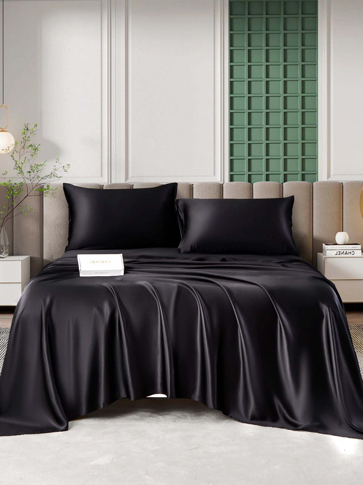 SilkSilky UK 25Momme Pure Silk Bedding Set Black 005