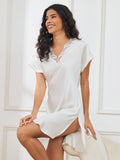 SilkSilky UK Pure Silk Short Sleeve Sweetheart Neck Nightdress White 003