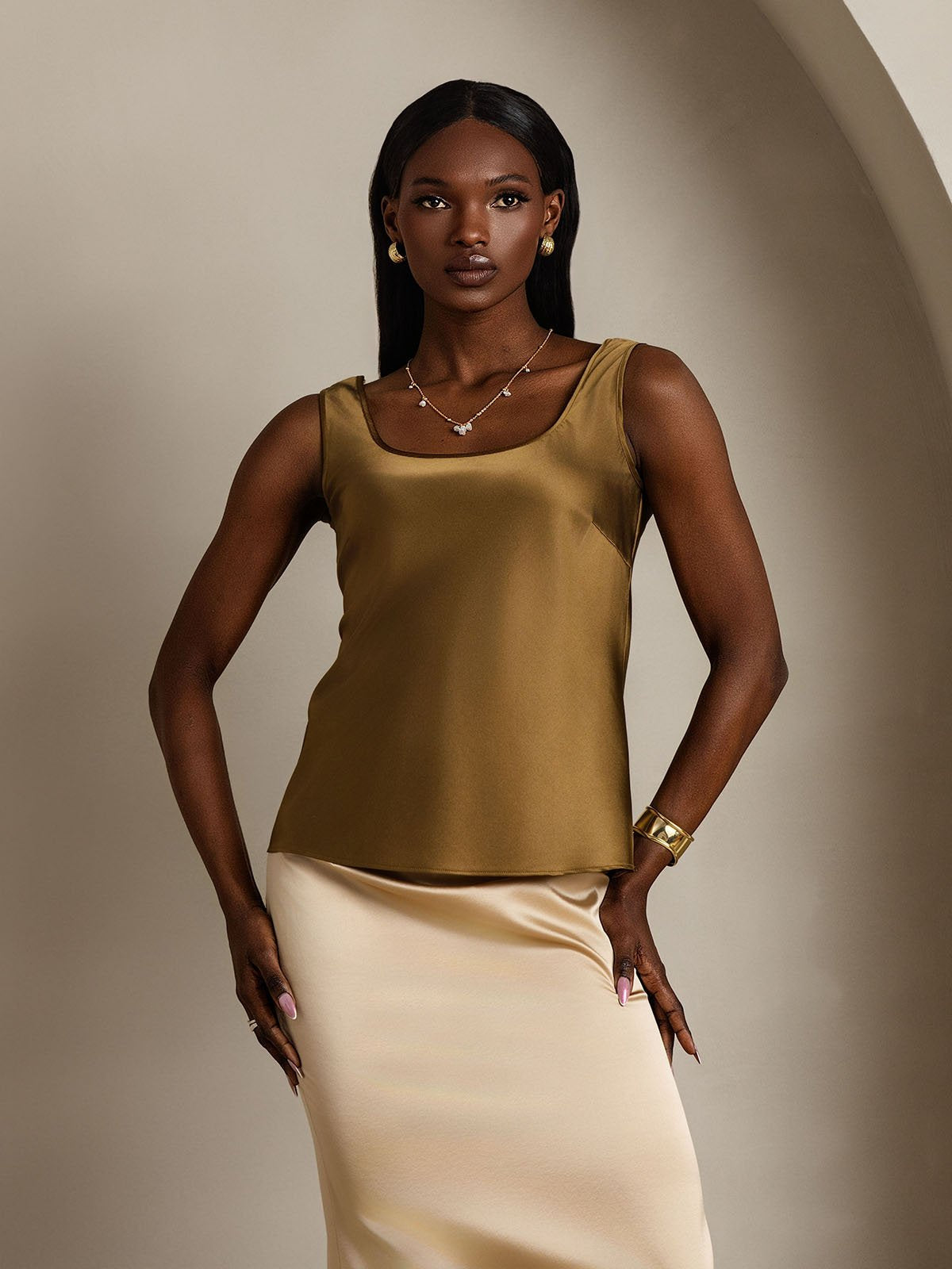 [Brown] SilkSilky-UK 19Momme Silk U Neck Camisole 001