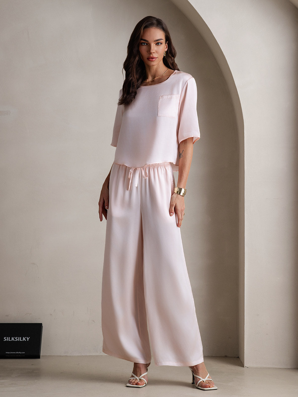 [Pink] SilkSilky-UK Pure Silk Round Neck Women's Pyjamas 004