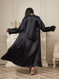 SilkSilky UK Pure Silk Long Sleeve Womens Robe Black 002