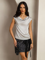 [Silver] SilkSilky-UK Cap Sleeve Cowl Neck Women's T-Shirt 004