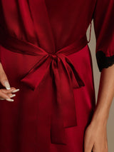 [Wine] SilkSilky-UK Half Sleeve Women's Dressing Gown 005