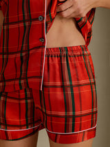 [Red Plaid] SilkSilky-UK Short Sleeve Notch Collar Women's Pyjamas 005