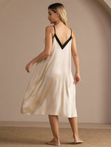 [Brown Rice] SilkSilky-UK Spaghetti Strap V Neck Nightdress 002