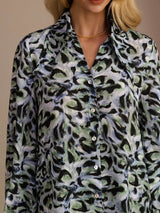 [Teal Leopard] SilkSilky-UK Long Sleeve Lapel Collar Blouse 003