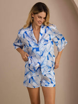 [Ice Leaf] SilkSilky-UK Half Sleeve Lapel Collar Women's Pyjamas 003