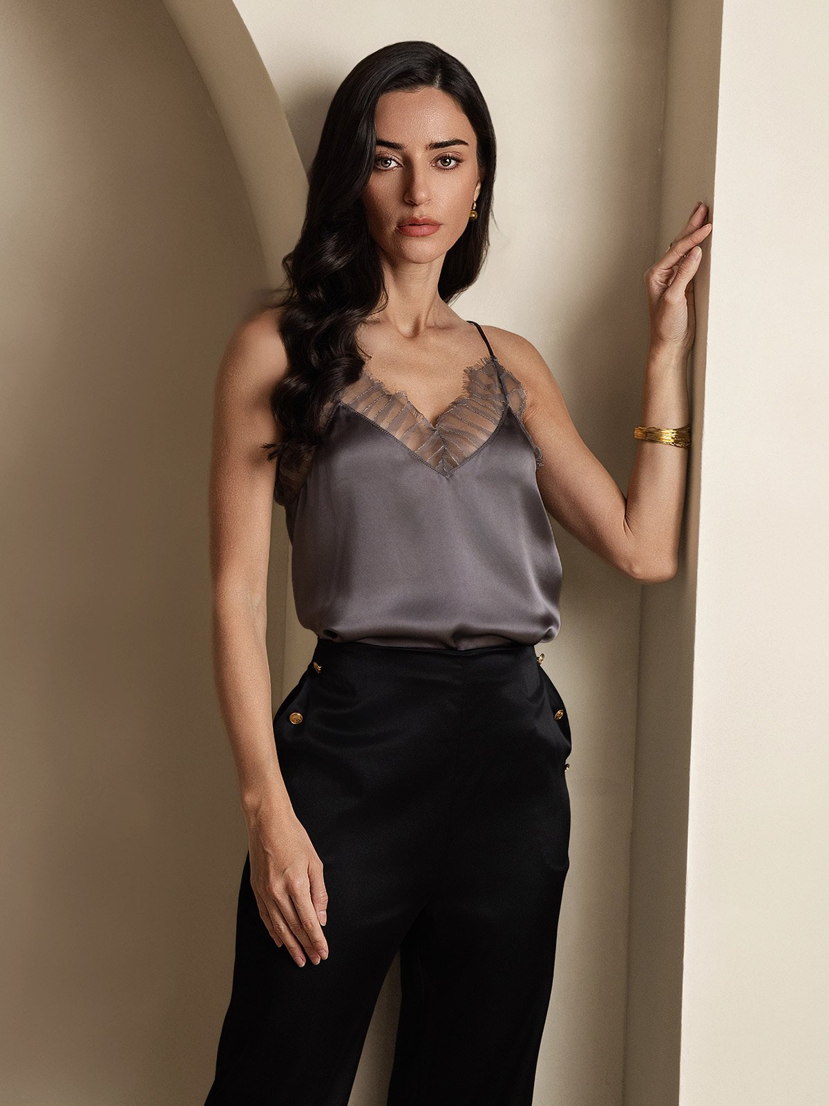 [Purple Gray] SilkSilky-UK Silk V Neck Camisole 005