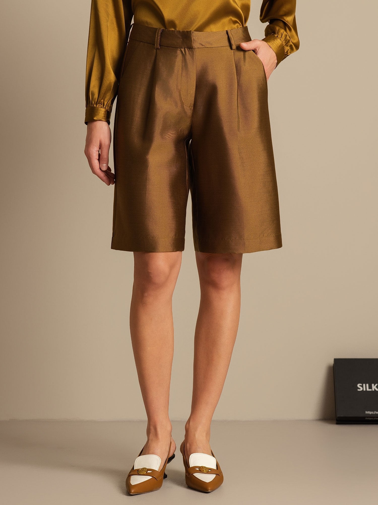 [Bronze] SilkSilky-UK 32Momme Silk-Wool Blend Womens Shorts 003,