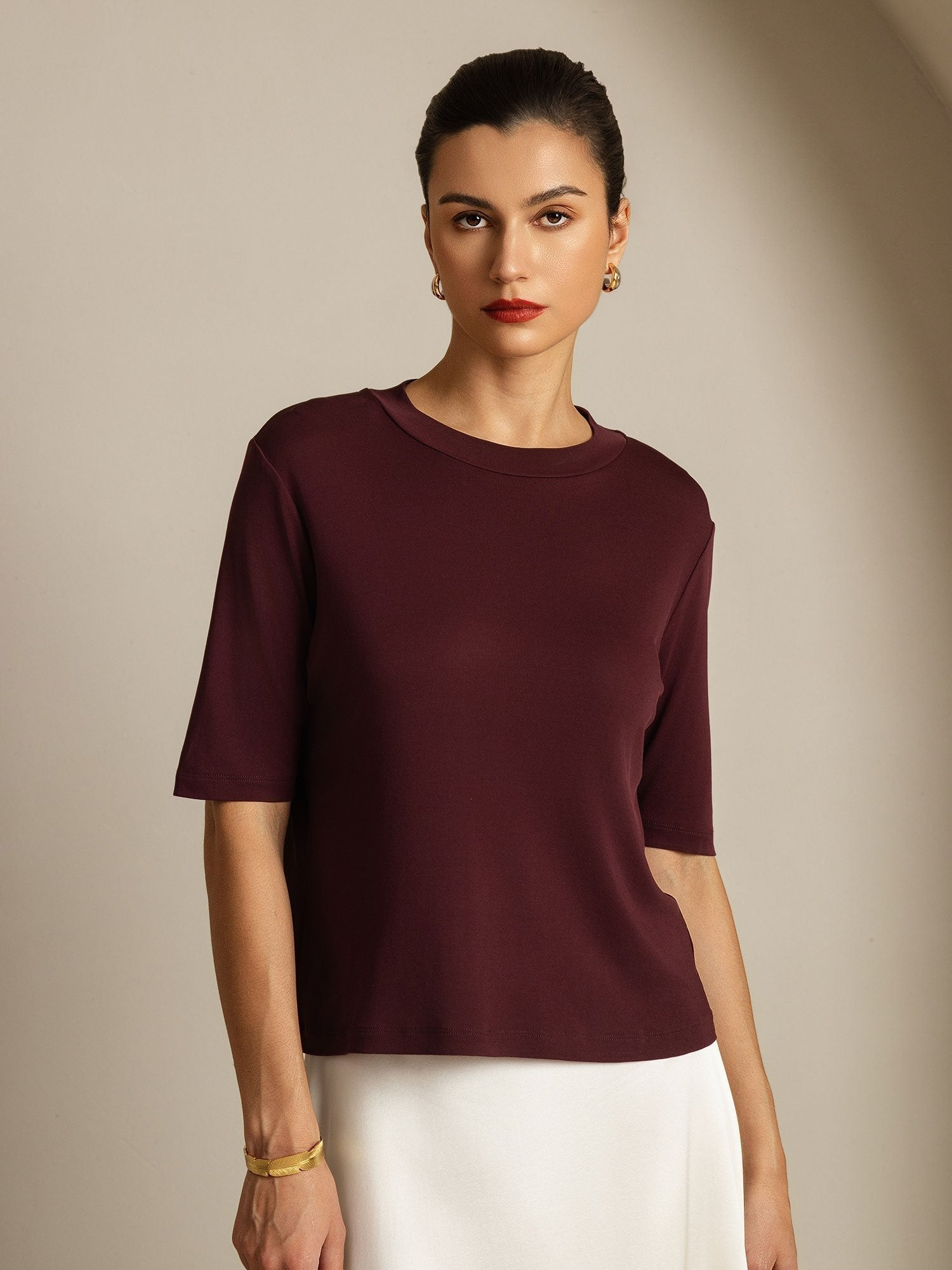 [Windsor Wine] SilkSilky-UK Pure Silk Round Neck Women's T-Shirt 003