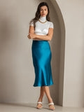 SilkSilky-UK 19Momme Pure Silk Skirt Teal 001