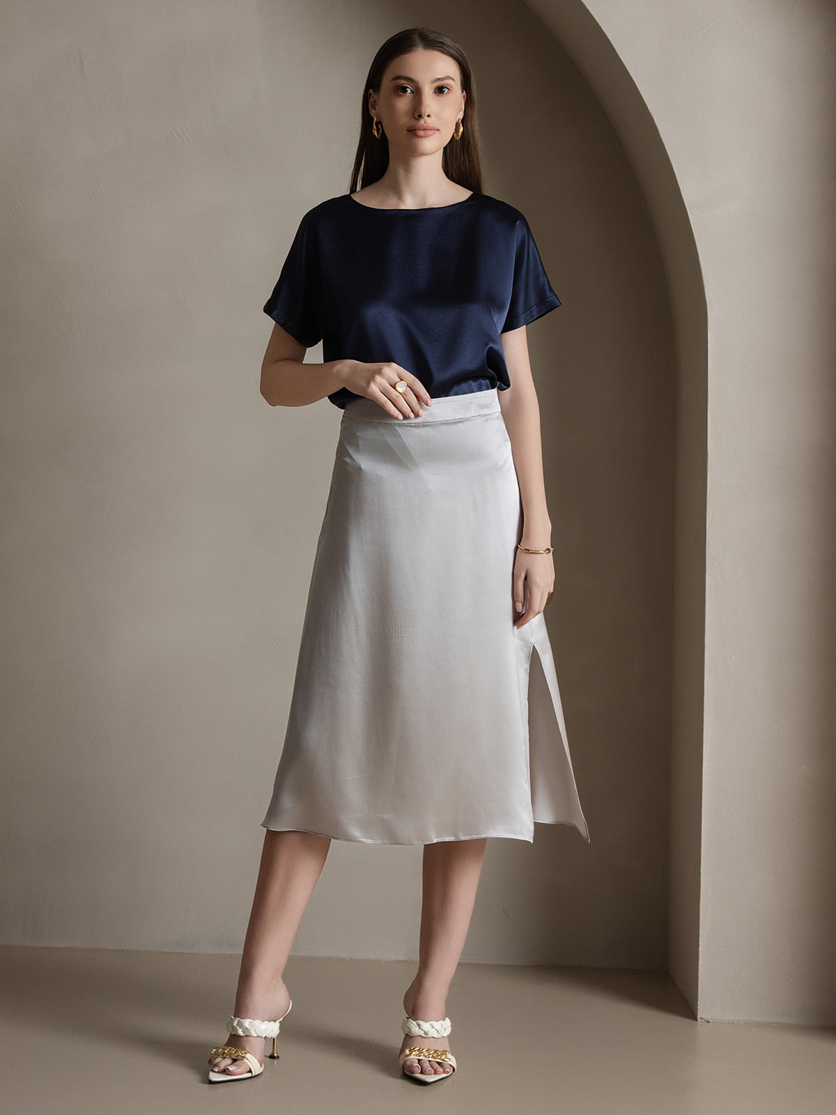 [Light Gray] SilkSilky-UK 19Momme Silk Skirt 002